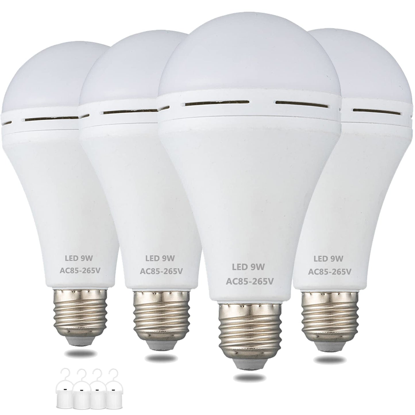 Furoching A19 Emergency Rechargeable LED Light Bulb, 9W 6000K, E26 Base, 4-Pack for Home and Camping