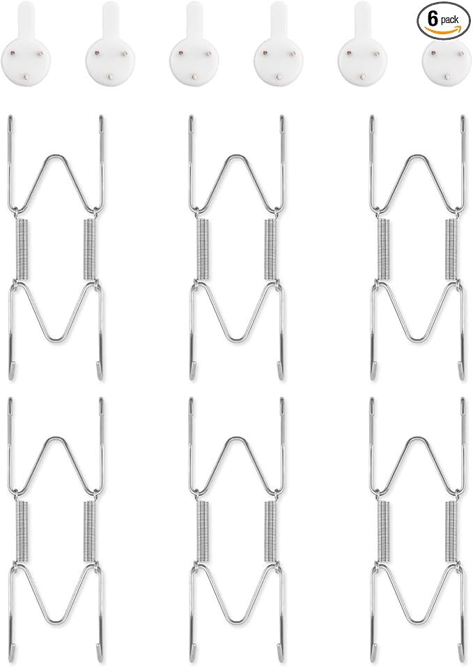 6 Pack Plate Hangers for The Wall, Suitable for 4-5 inch Art Plate, Stainless Steel Invisible Heavy Duty Wire Plate Holder with Wall Hooks, Plate Hangers for Displaying Plates, Platter, Dish, Silver