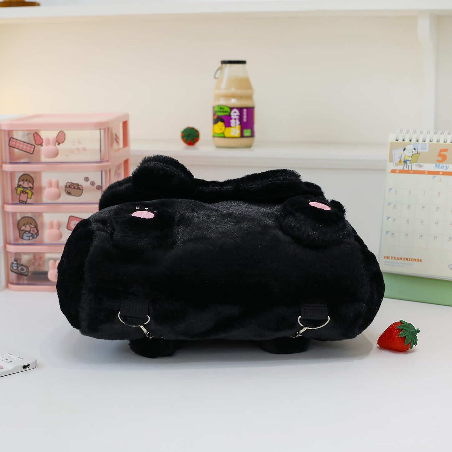 Ueeksry Cute Plush Black Cat Backpack, Plush Cat Bag, Stuffed Animal Backpack, Shoulder Bag Crossbody Bag, Cute Cartoon Bag for Girls Women