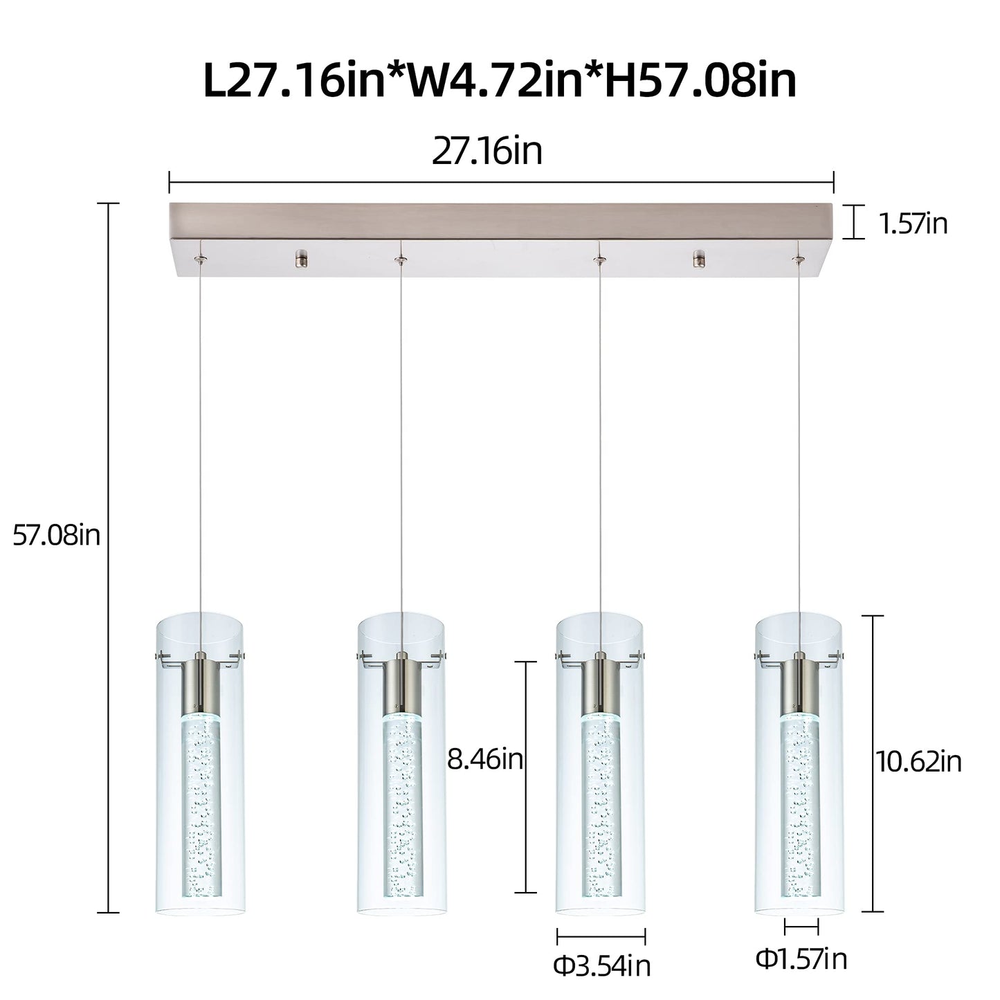 Votag Kitchen Lighting Pendant Fixtures 4-Light Led Pendant Ceiling Fixture Brushed Nickel Bubble Cylinder Pendant Light With Adjustable Length For Kitchen Island Dinning Room Bedroom
