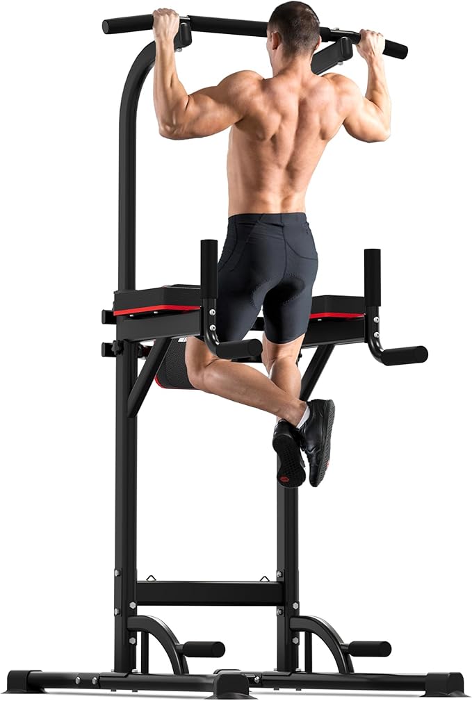 Outdoor Basic Power Tower, Pull Up Bar and Dip Station for Home Gym, 1400LBS Weight Capacity, Adjustable Height, Heavy Dut...
