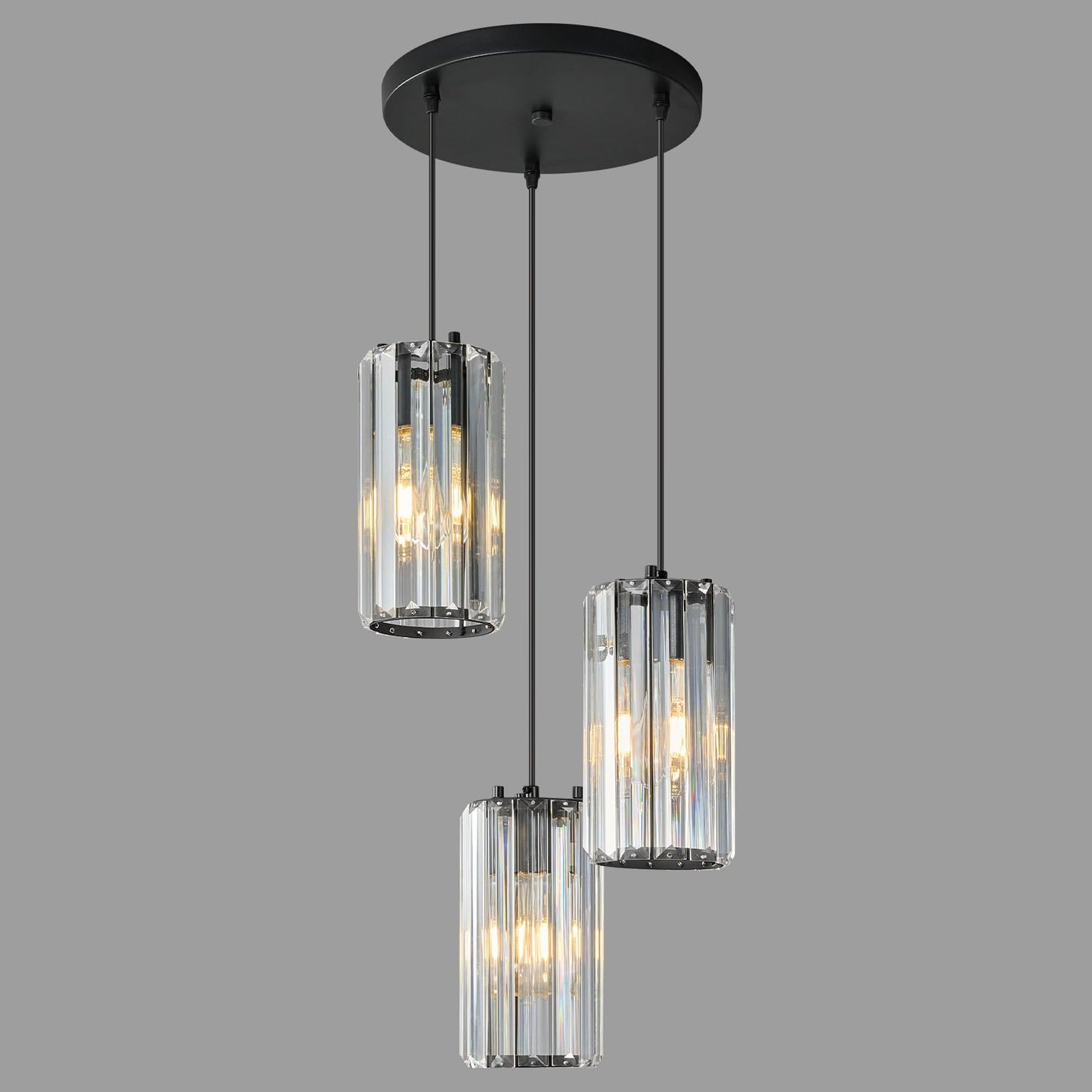 Zhllmq Black Pendant Lighting Modern Pendant Light  Mini Crystal Chandeliers Adjustable Pendant Light Fixture For Kitchen Island Dinning Room Corridor Bedroom(Black 3-Light)