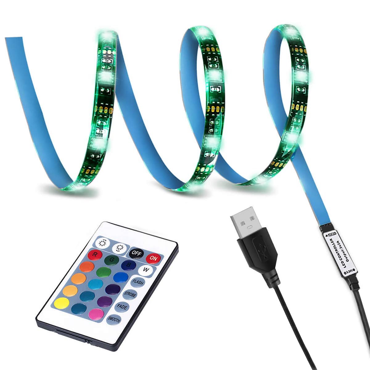 Smy Lighting Led Tv Backlight Strip, Rgb Waterproof 3.28Ft, Multi-Colour With Wireless Remote For Tv/Pc/Laptop Bias Lighting