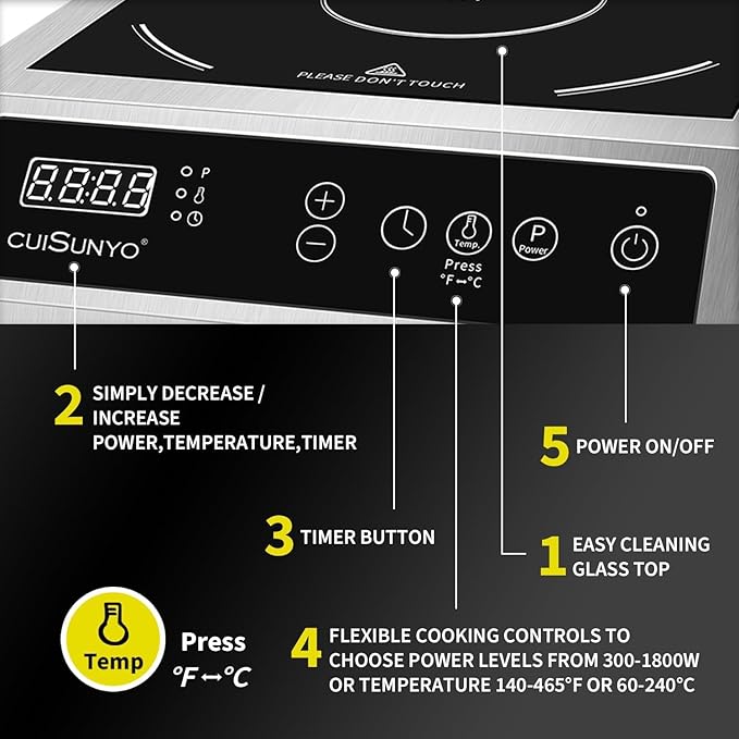 Commercial Induction Countertop Burner 3500W Professional Portable 240V Induction Cooktop 10 Power Levels with 12 Timer Settings 140-465°F and LCD Screen Stainless Steel Electric Stove