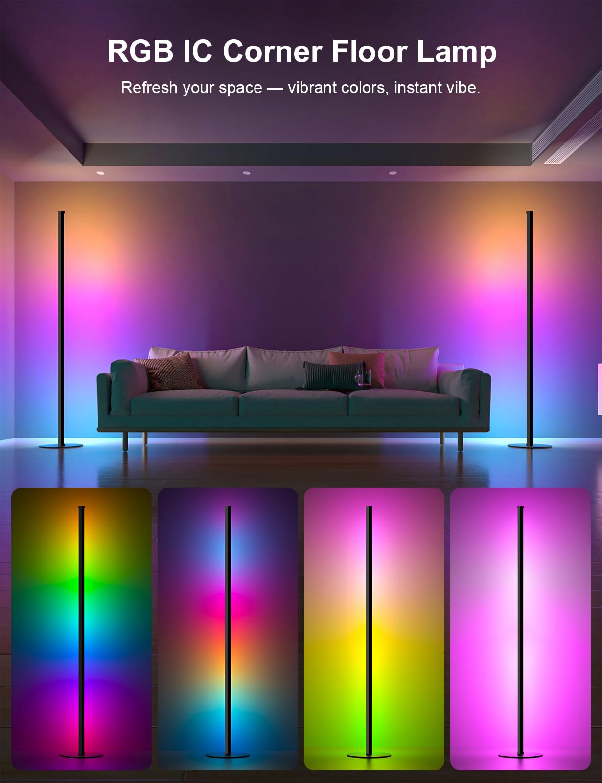 Eastfine Smart LED Corner Lamp, 55in, Aluminum, Compatible with Alexa, 16 Million Colors, Remote & APP Control