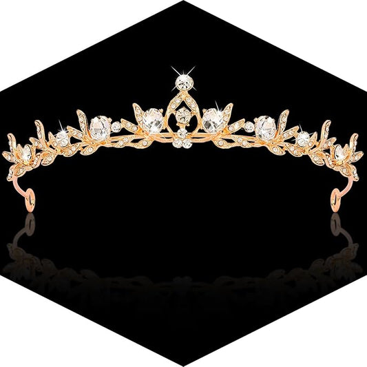 CUBACO Rhinestone Gold Tiara Crown for Woman Tiara Headband for Bride Flower Girl Crystal Princess Tiaras Crowns for Birth...