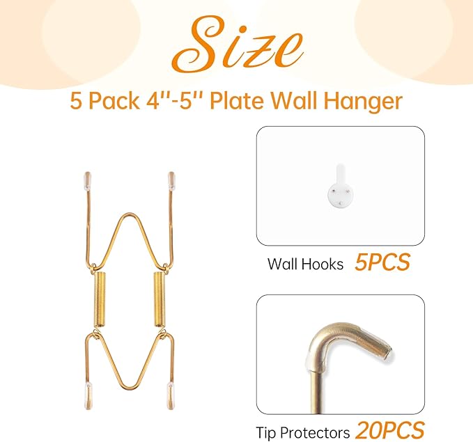 Bilillo 5 Pack Plate Hangers for The Wall, Suitable for 4-5 inch Art Plate, Stainless Steel Invisible Heavy Duty Wire Plate Holder with Wall Hooks, Plate Hangers for Displaying Plates, Platter, Dish