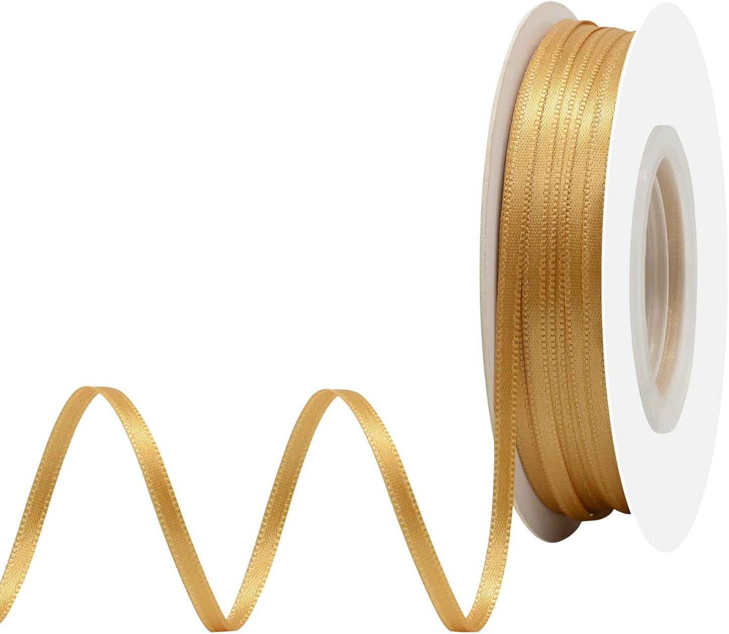 Old Gold Satin Ribbon 1/8" X 50 Yards Solid Color Double Faced Ribbons Perfect for Crafts Wedding Decor Bow Making Arts Sewing and More