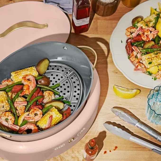 Beautiful™ 10-in-1 Electric Multi-Cooker, 6 Quart –Rose, by Drew Barrymore, Slow Cook, Sauté, Steam, Rice, Pressure Cook, Sear, Warm & More, Programmable Digital Display, Dishwasher-Safe Pot