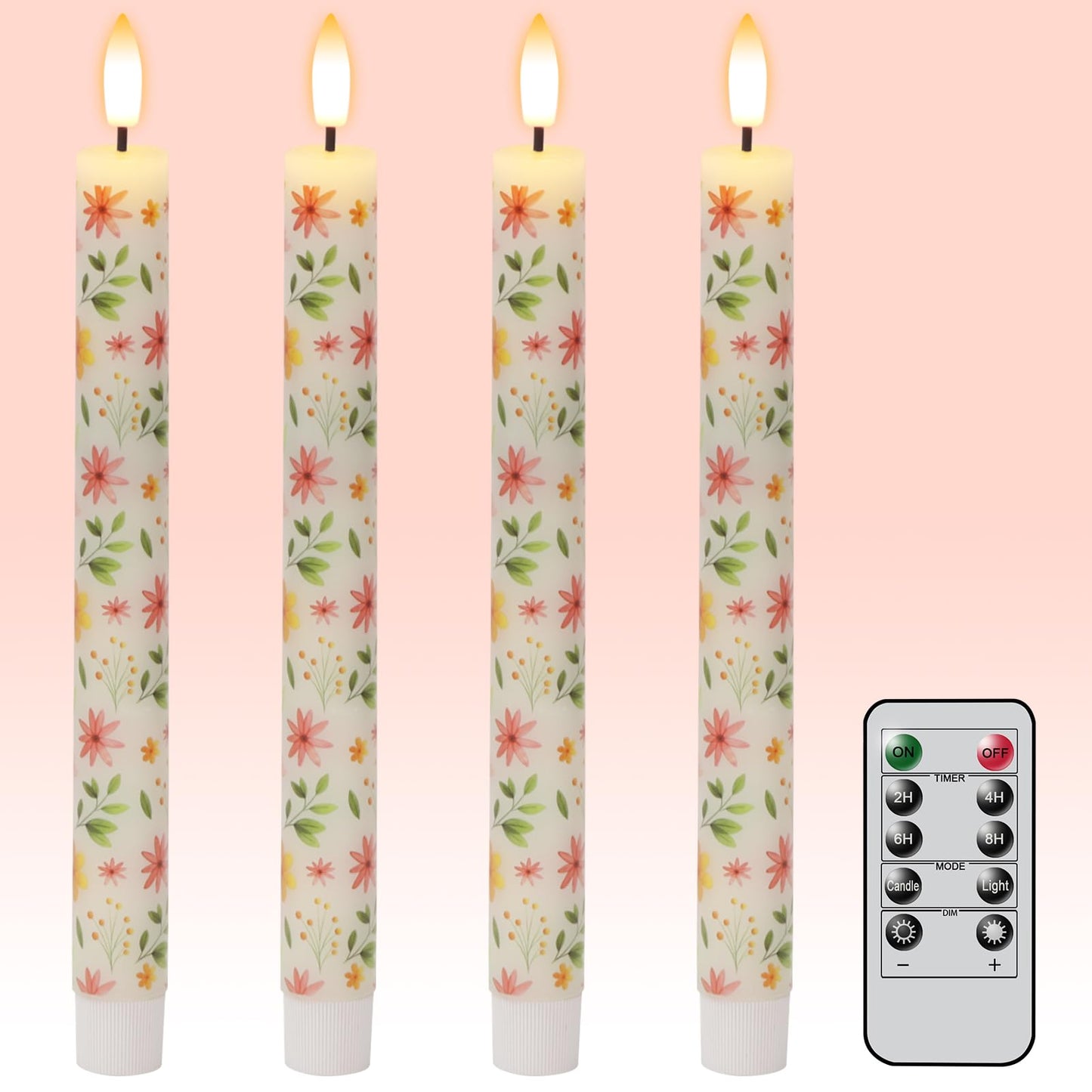 KunSwenn Flameless Taper Candles, Real Wax Flickering Taper Candles Battery Operated with 3D Wick, 4 Pcs White LED Flameless Candlesticks for Halloween Christmas Holiday Wedding Decor
