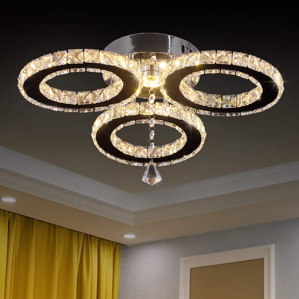 diisunbihuo LED Crystal Pendant Ceiling Light Chandelier 13x3.5 Inches Warm White Flush Mount for Bedroom Living Room