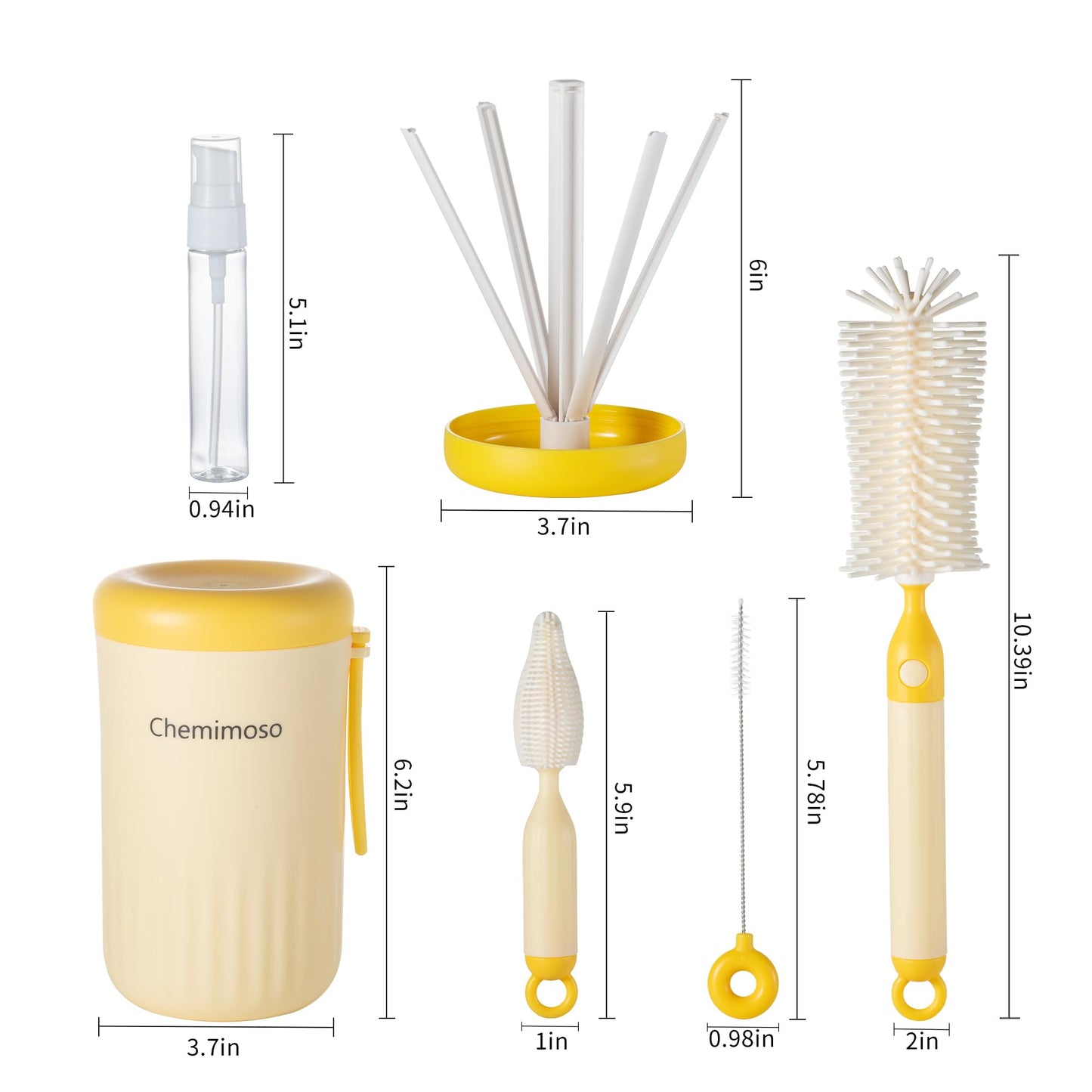 Chemimoso Travel Silicone Baby Bottle Cleaner Brush Set, Foldable Baby Bottle Drying Rack, Essential Cleaning Set for Outdoor Travel, Orange and Green
