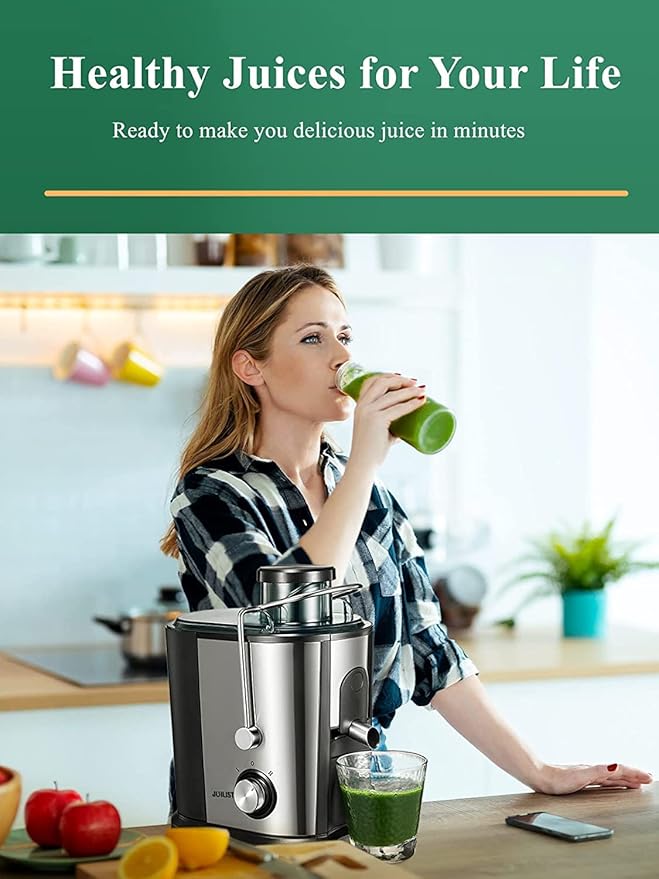 Juicer Machines with Anti-drip & Anti-slip Function, Centrifugal Juicer Whole Fruit and Vegetable with 3-inch Wide Food Chute, 2 Speeds, Recipe Included, Easy to Clean