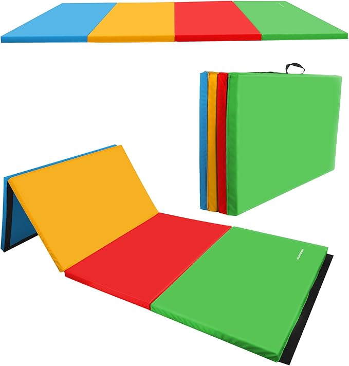 BalanceFrom 6x4 Feet 4-Panel Folding Gymnastics Mat – 2-Inch Thick Pad with Vinyl Surface and Carrying Handles for Tumblin...