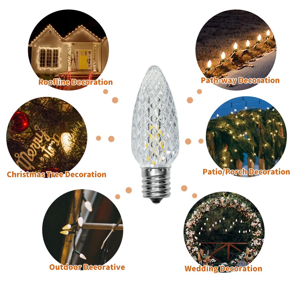 Austin Coast C9 Led Christmas Replacement Bulbs, Shatterproof, Waterproof, Warm White 2700K, 50 Pack, E17 Base, 0.6W