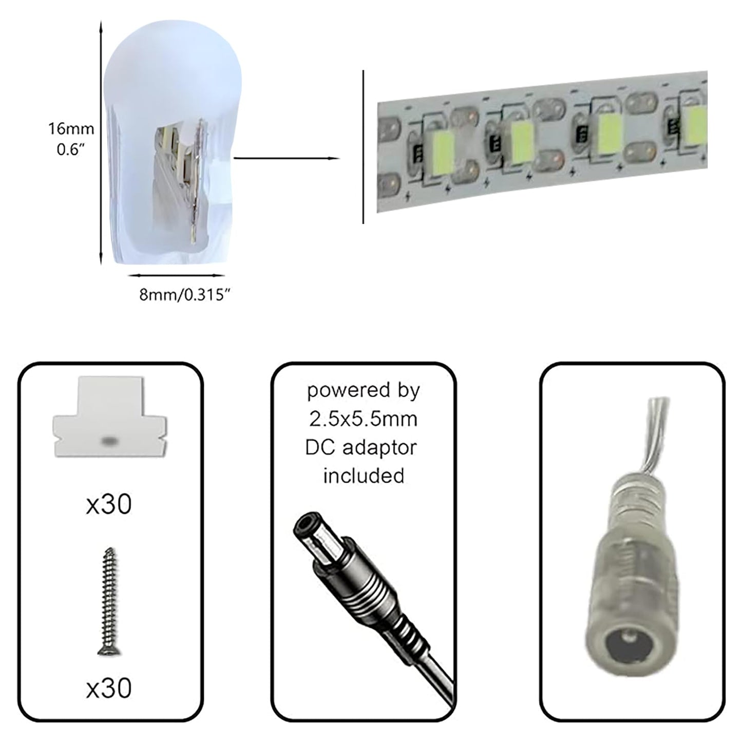 Vasten Flexible White Led Neon Flex Rope Light, Ip67 Waterproof, 8X16Mm, 5000Mm Silica Gel Tube