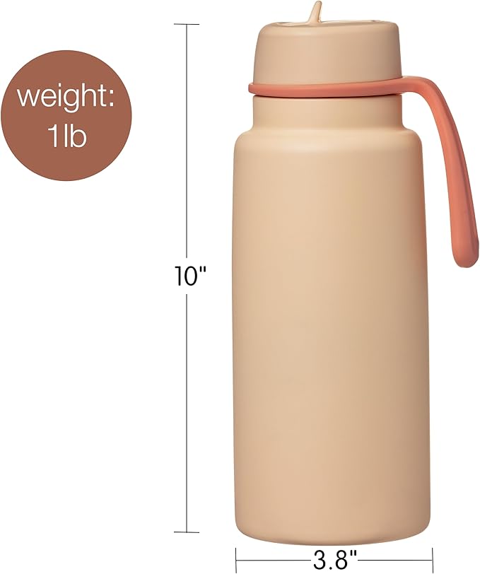 b.box Triple Insulated 34oz Water Bottle w/Stainless Steel Straw. 46 Hours Cold. Leak Proof Tumbler with Lid and Straw for Travel, Gym & School. BPA Free Sports Water Bottles.