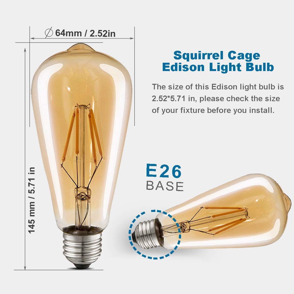 Luxon Dimmable Led Edison Bulb, 4W (40W Equivalent), 2700K Warm White, Amber Glass, E26 Base, 8-Pack