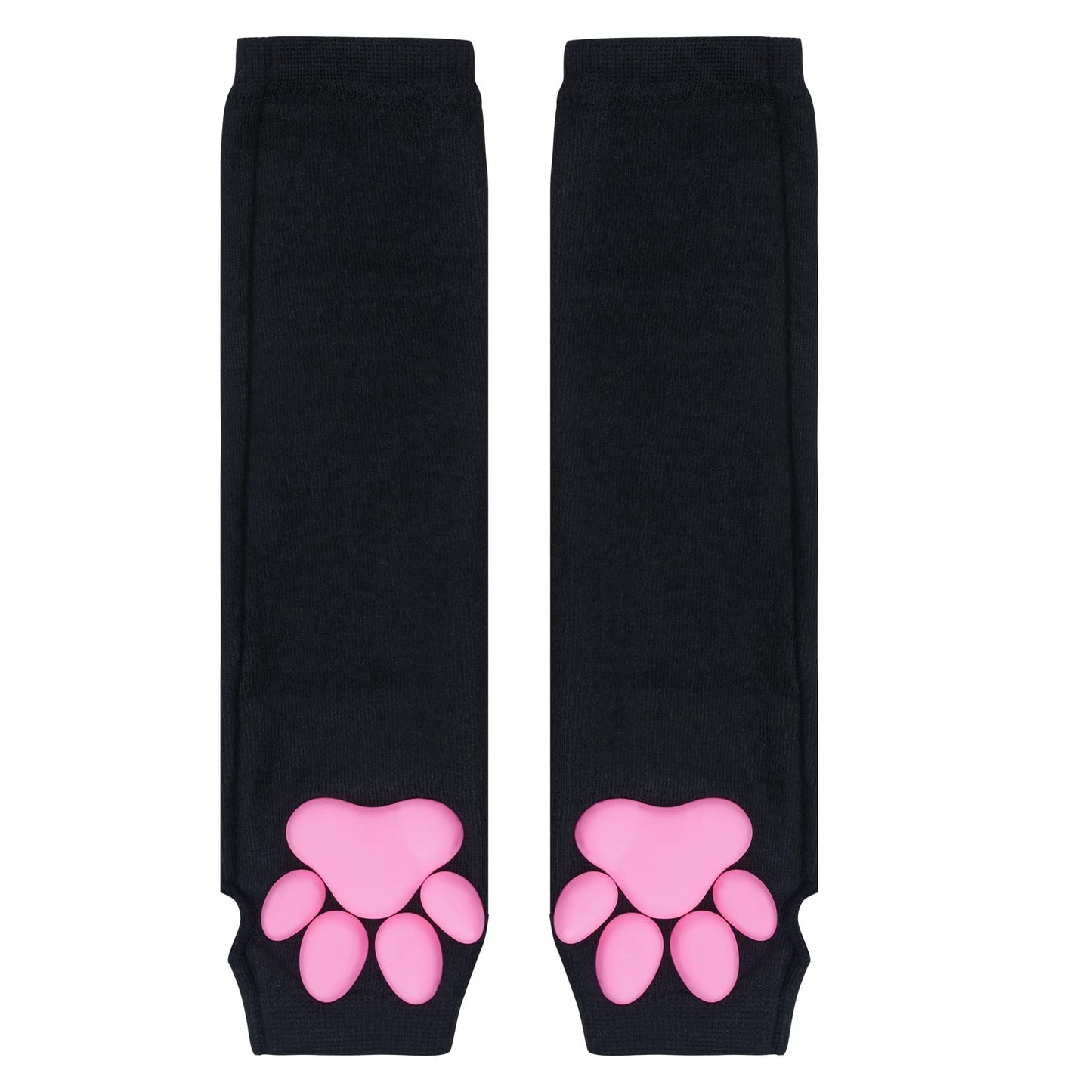 Nydotd Cat Paw Pad Mittens Gloves Kawaii Pink 3D Claw Fingerless Cute Cat Cosplay Gloves Sleeve for Girls Halloween Party (Black, Long)
