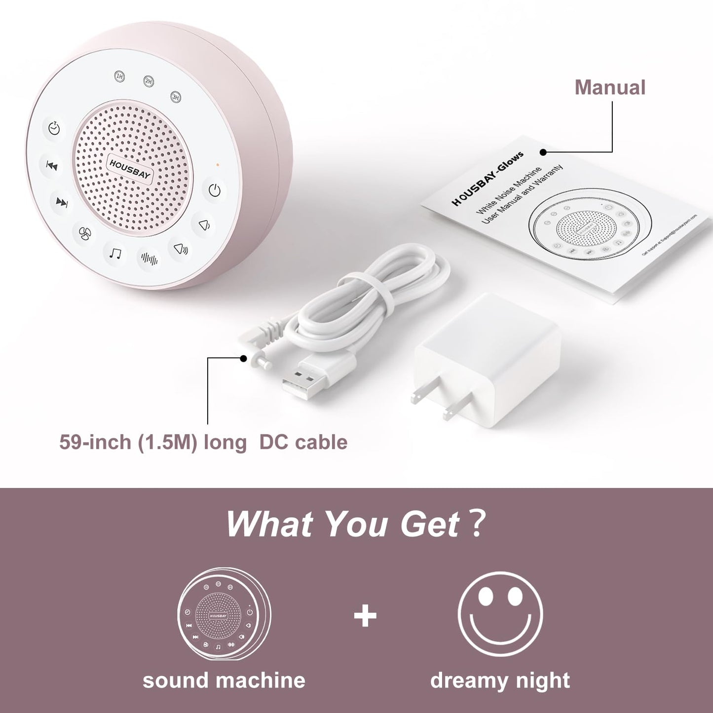 Housbay White Noise Machine with 31 High Fidelity Soothing Sounds, 5W High Power Loud Enough Speaker, Easy Volume Control, Sleep Timer, Sound Machine for Baby, Kids, Adults, Light Sleeper