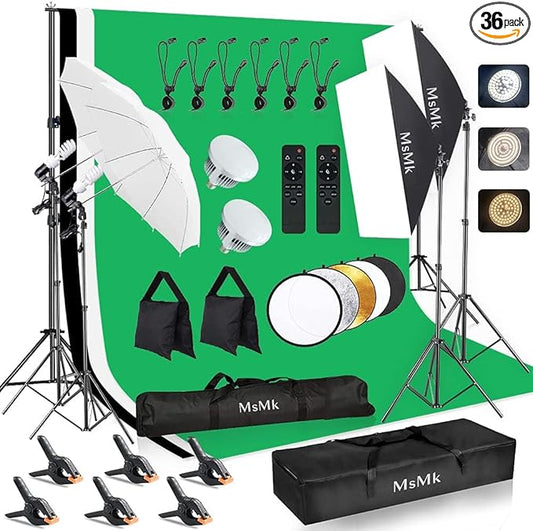 [Upgraded LED Bulb] Photography Lighting Kit 8.5x10ft Backdrop Support System and LED Softbox Set, 6400K Bulbs, Umbrella, ...
