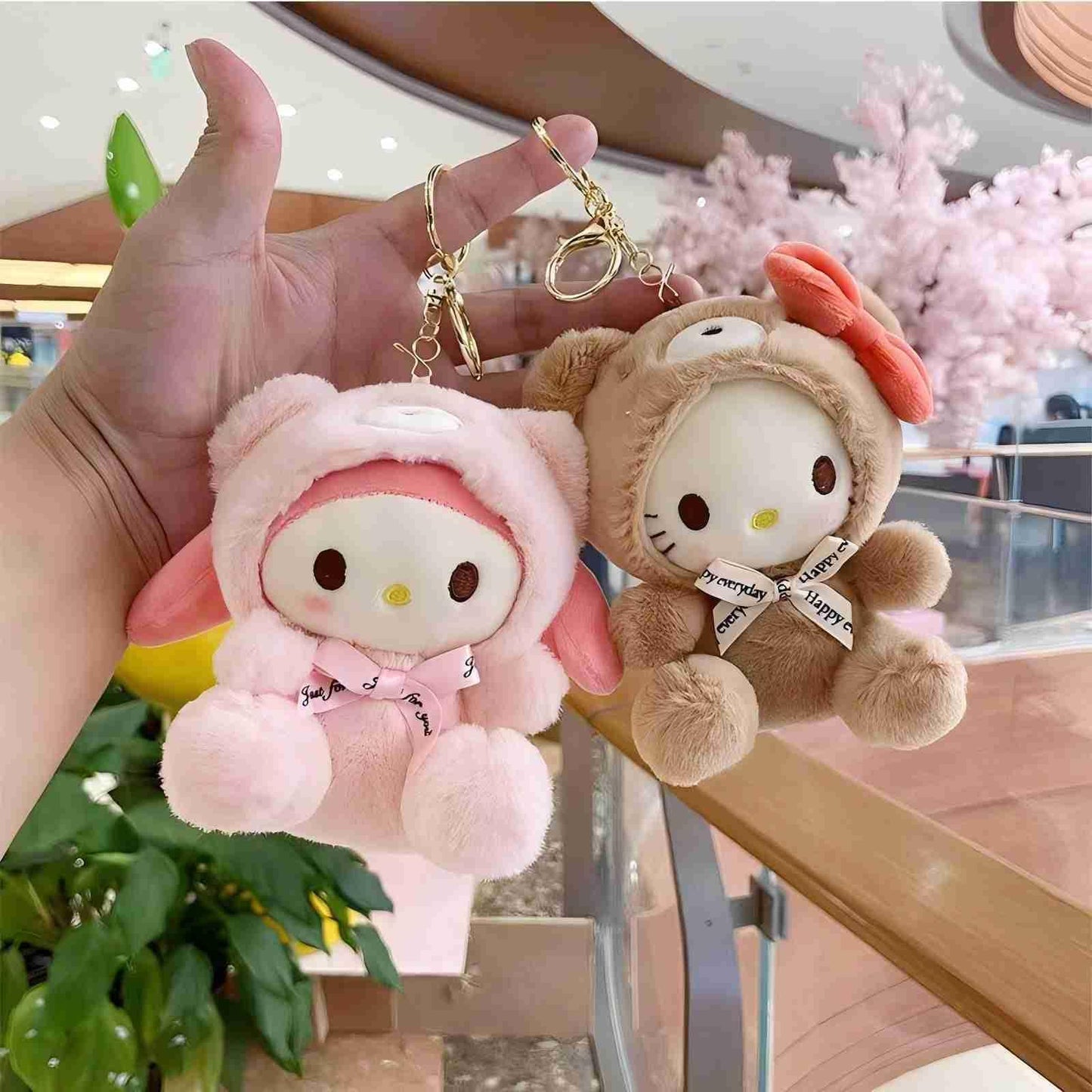 Cartoon Bag Charms Cute Plush Keychain for Women Girls, 5" Soft Backpack Key Chain Cute Animals Bag Keychain(Pink girl)