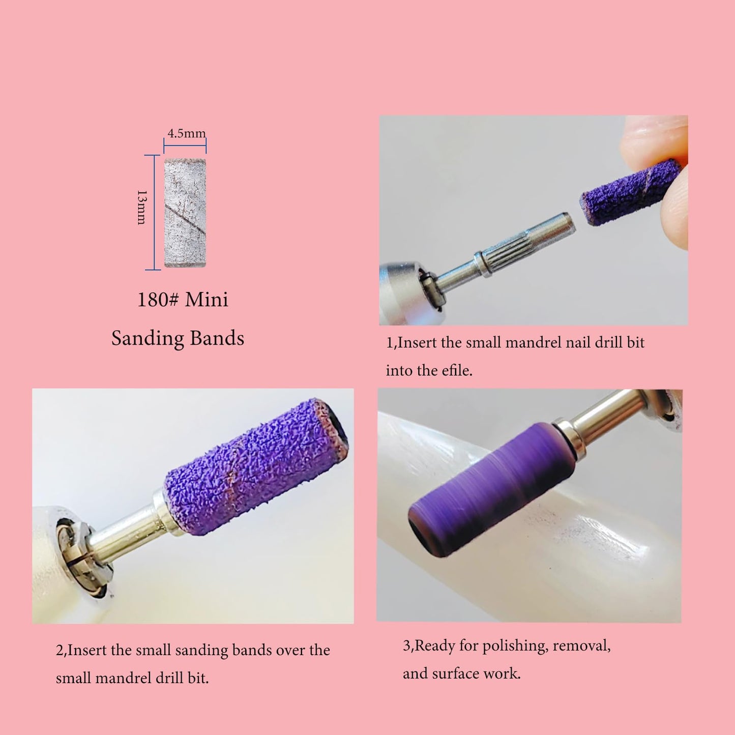 BITNBITH 100pcs Small Nail Sanding Bands for Nail Drill, 3.1mm Mini Nail Sanding Mandrel Bits 180 Grit Fine Nail File Bits for A
