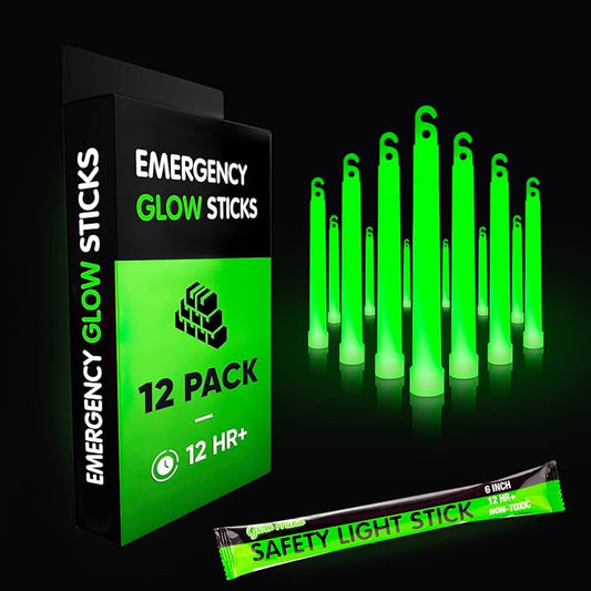 Emergency Glow Sticks with 12 Hours Duration, Individually Wrapped Industrial Grade Glowsticks for Survival Gear, Camping ...