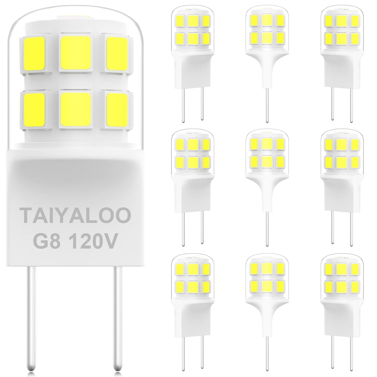 Taiyaloo G8 Dimmable Led Bulb, 20W-25W Halogen Equivalent, Daylight White 6000K, 120V, Bi-Pin Base,