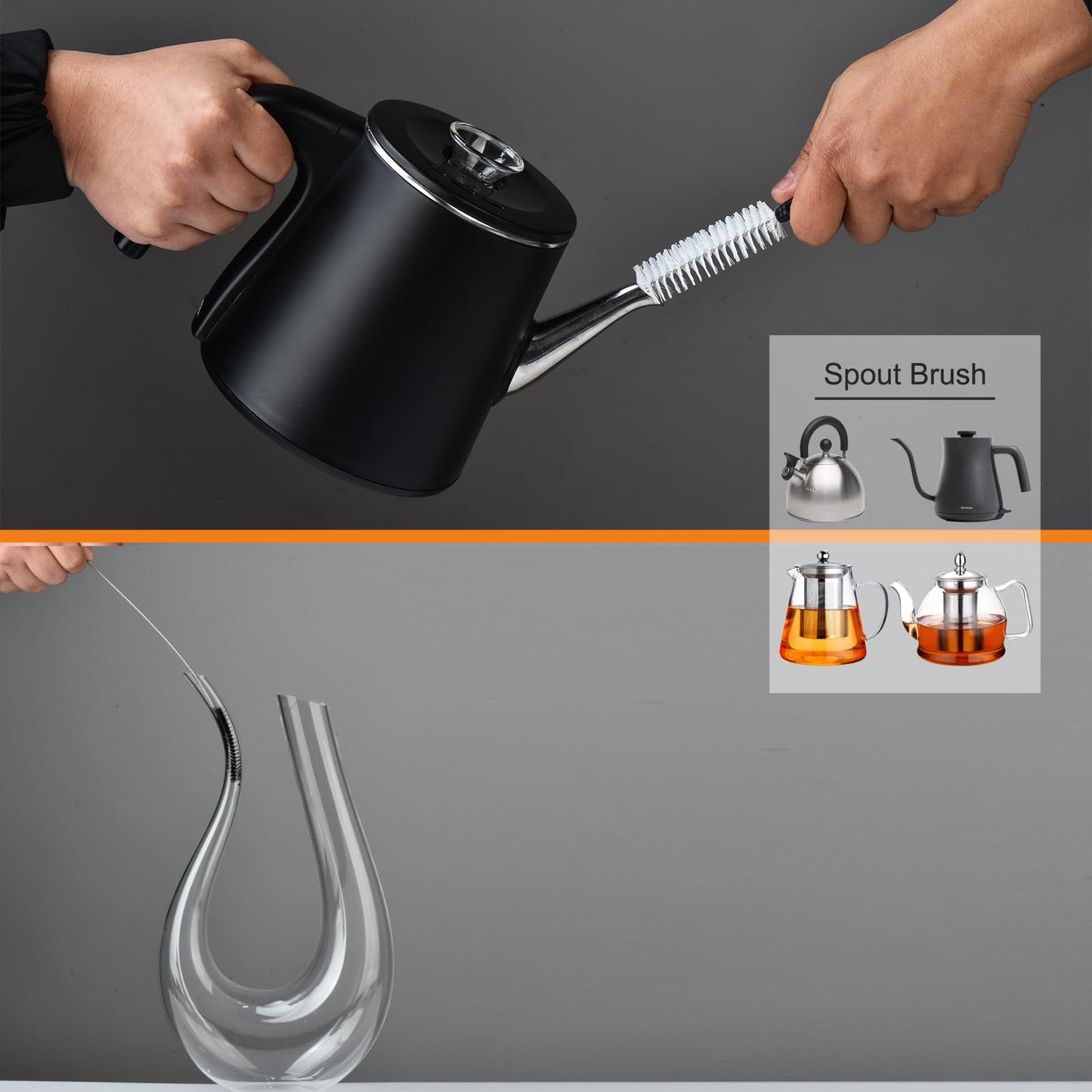 ALINK 8 Pack Black Bottle Brush Cleaning Set with Stand, Long Handle Bottle Cleaner with Holder for Narrow Neck Beer Wine Brewing Bottles, Stanley Water Bottles, Baby Bottles, Tumblers, Carafe, Straws