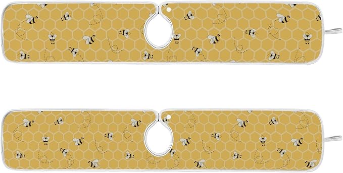 Kitchen Faucet Absorbent Mat,Bees Honey Honeycombs Water Splash Guard for Sink, Faucet Drip Catcher Thicken Sponge Microfiber Faucet Water Catcher Mat Sink Absorbent Mat for Kitchen 14x5in 2 Pack
