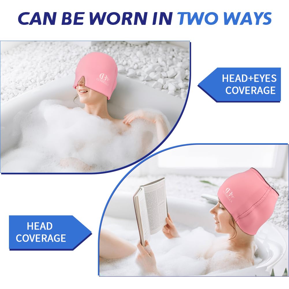2Pcs Migraine Relief Cap, Soothing Headache Ice Face Mask Products, Hot and Cold Therapy, Migraine Headache Relief Cap for Migraine, Sinus, Puffy Eyes, Tension, Stress and Hangover (2Pink)
