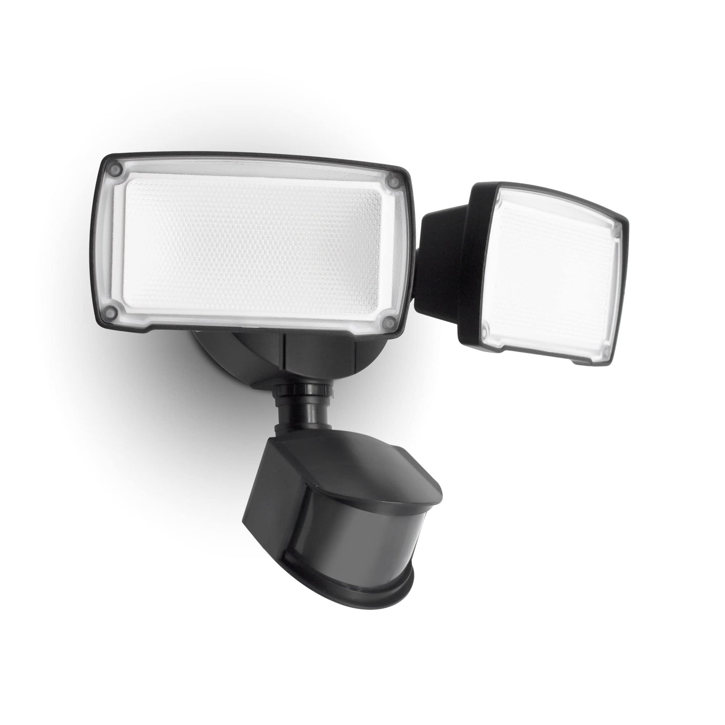Lutec Dual-Head Led Floodlight, 38W 3500 Lumen, Motion Activated, Black, Model 7635401012-B, 5000K Daylight, Dusk