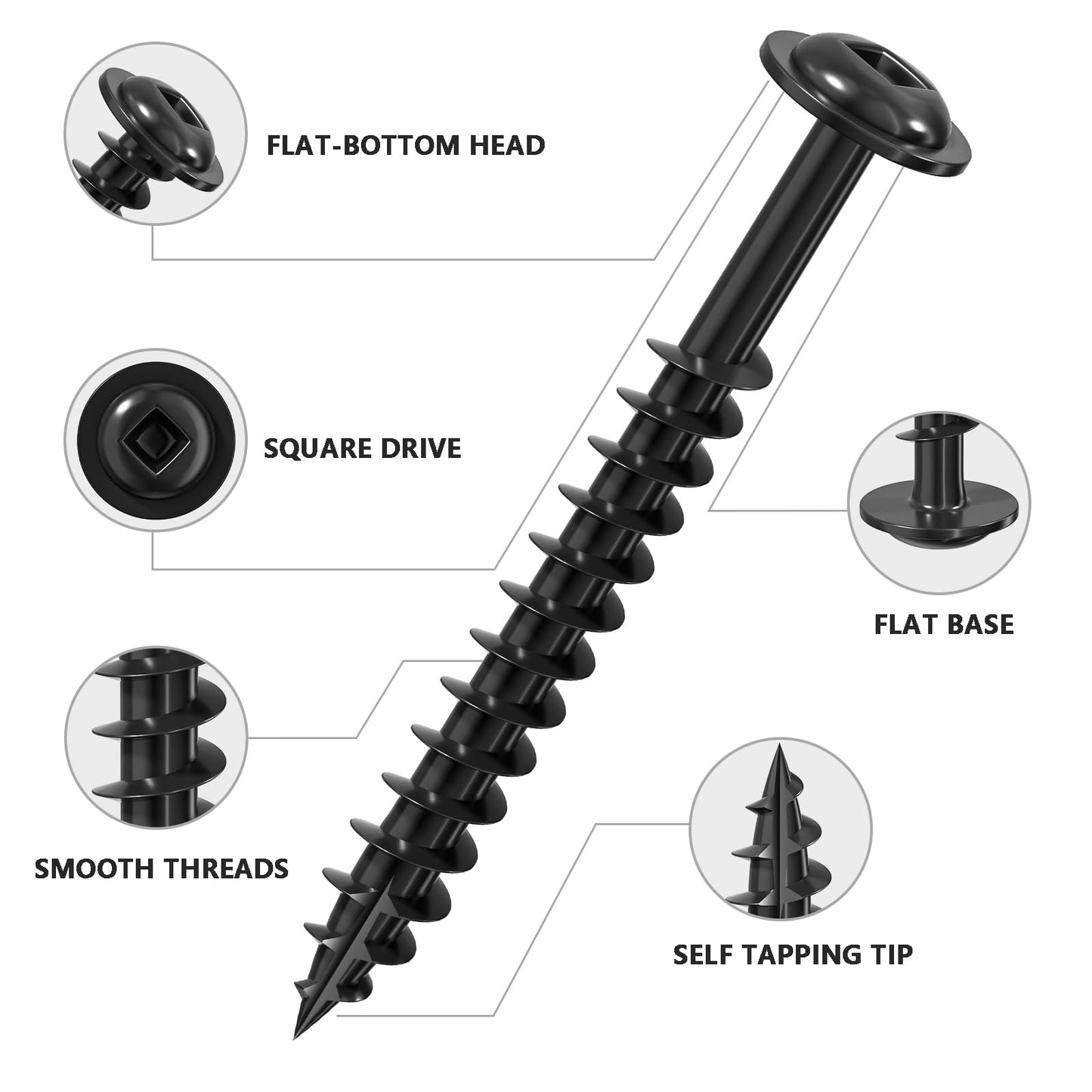 Wensilon (Black) Pocket Hole Screws # 8 * 3/4 "200pcs 1lbs Square Hole Wood Screws and Round Head Square Hole self Tapping Screws are Suitable for Wooden use.150MM,60MM Drive bit Included.