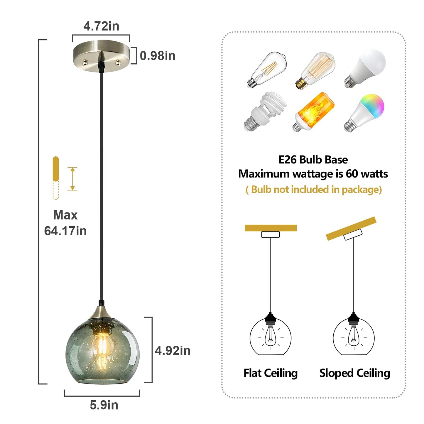 Lbsqj Gray Green Glass Pendant Lights Kitchen Island Lighting Globe Pendant Light Fixtures Modern Pendant Lighting For Kitchen Island Bedroom Living Dining Room Light Fixture(5.9In  2-Pack)