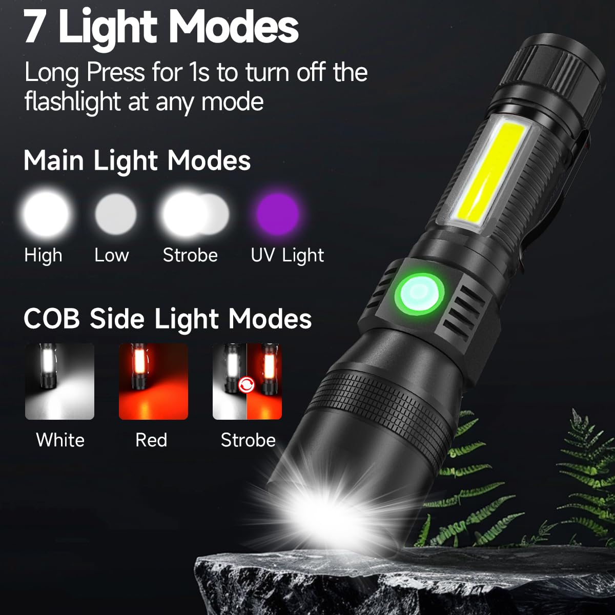 AdamStar Black Light Flashlight, 3-in-1 Rechargeable, 7 Modes, Waterproof, Aluminum, Black + Red, Model 016