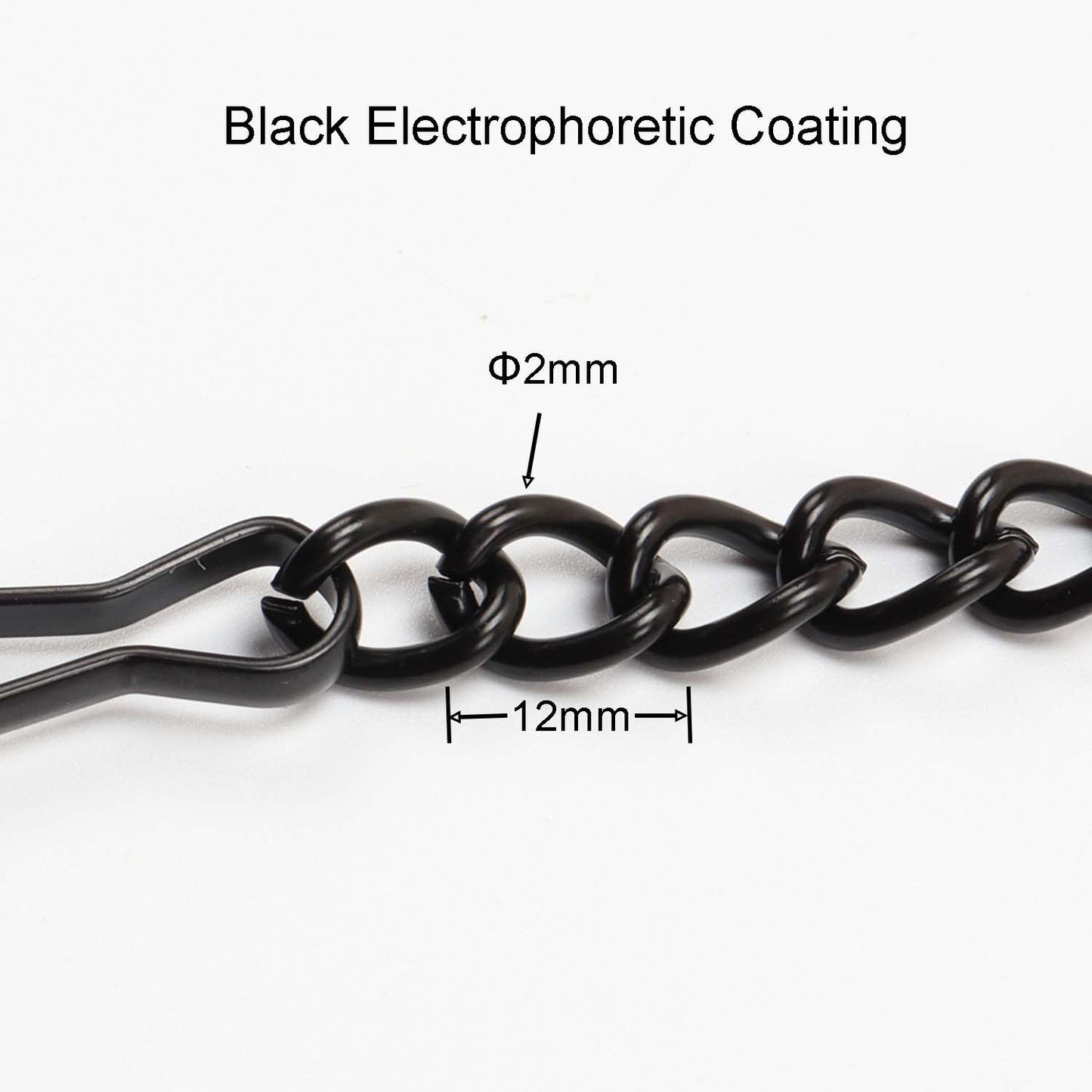 Bieye 32.8ft Metal Chain Roll with 20PCS Safety Hooks for Tiffany Style Stained Glass Window Panel Hangings, Black Electrophoretic Coating, chain006