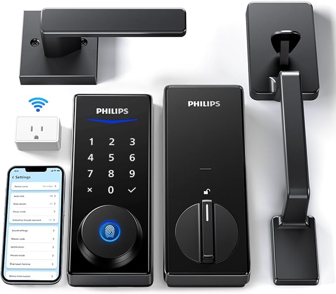 Philips Wi-Fi Smart Lock with Handle, Keyless Entry Keypad Door Lock with Handle, Front Door Deadbolt Set with WiFi Gatewa...