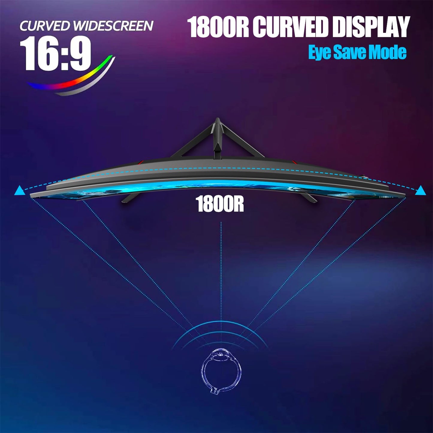 Gawfolk 27 Inch Gaming Curved Monitor, 180Hz QHD 2560x1440p PC Monitor with AMD FreeSync, Flicker-Free, HDMI 2.0, DP 1.4, Ultra-Thin Frameless 2K Computer Screen