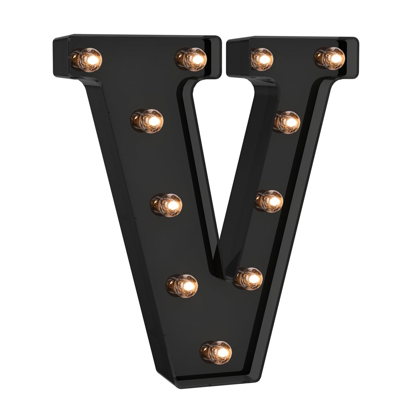 Foaky LED Letter Lights - Black Alphabet Lights for Home Decor - Battery Operated, Size V, Model Black-25