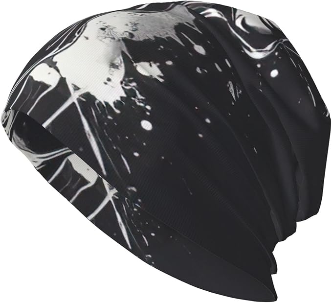 bnvaab Horror Ghost Skull Print Beanie Hat for Men and Women Stretchy Slouchy Winter Warm Cap Headwear Accessory Black