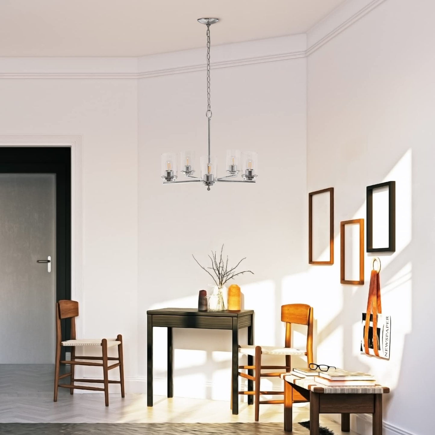 Elegant Designs 5-Light Pendant Chandelier, Metal & Glass, 20.5in, Gold, Model PT1019-GLD