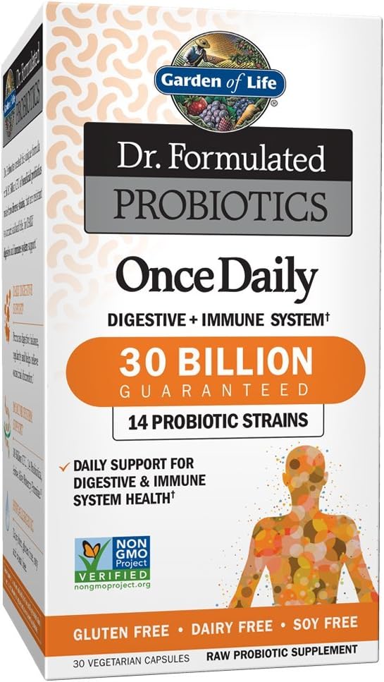 Garden of Life Dr. Formulated Probiotics Once Daily Acidophilus Probiotic with Daily Support for Digestive and Immune Health - Gluten Free, Dairy Free, Soy Free Probiotics 30 Ct Vegetarian Capsules