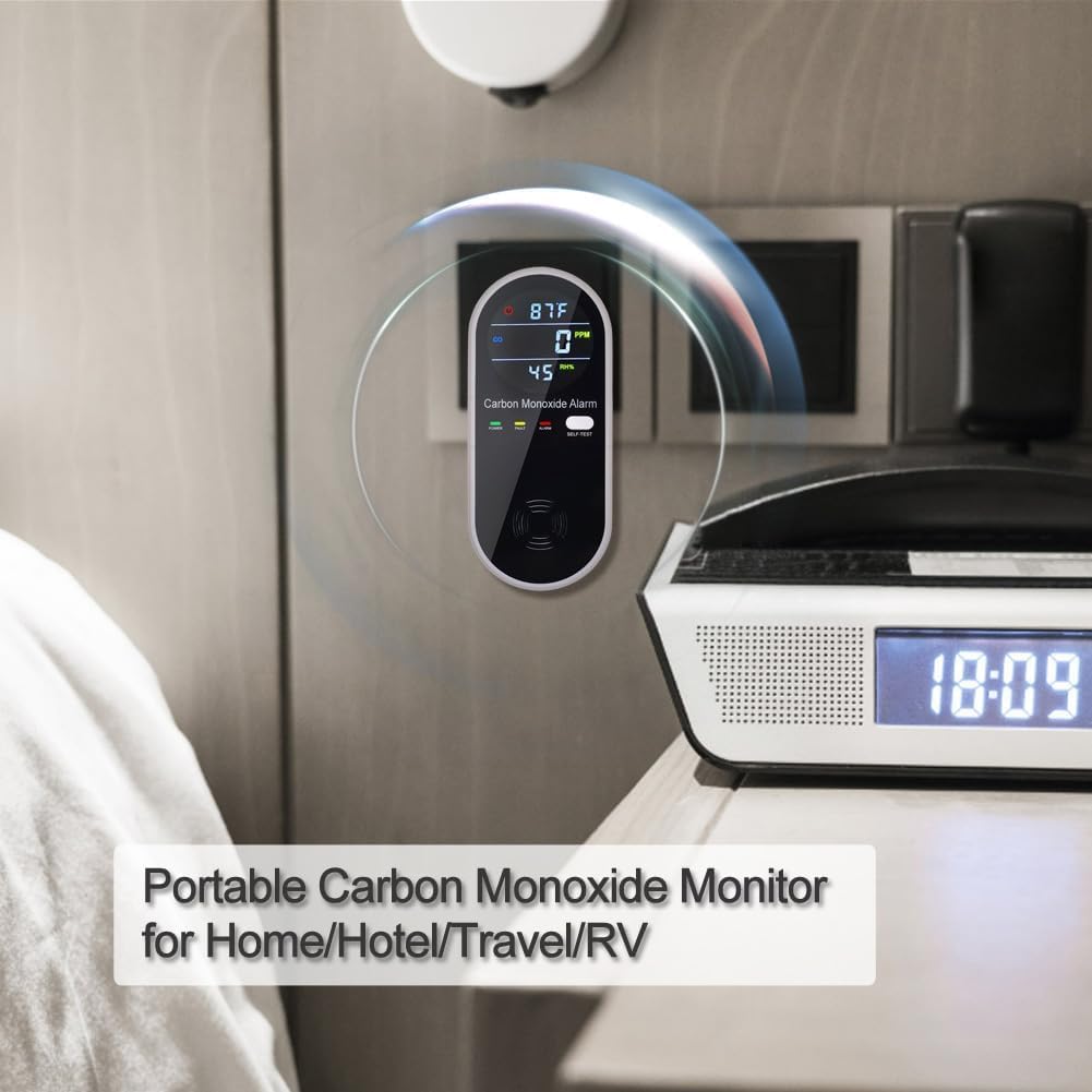 3-in-1 Carbon Monoxide Detectors, Portable Carbon Monoxide Detector for Travel with Temperature & Humidity Display, Carbon Monoxide Detector Plug in Wall for Home/RV, Accurate & Easy to Install