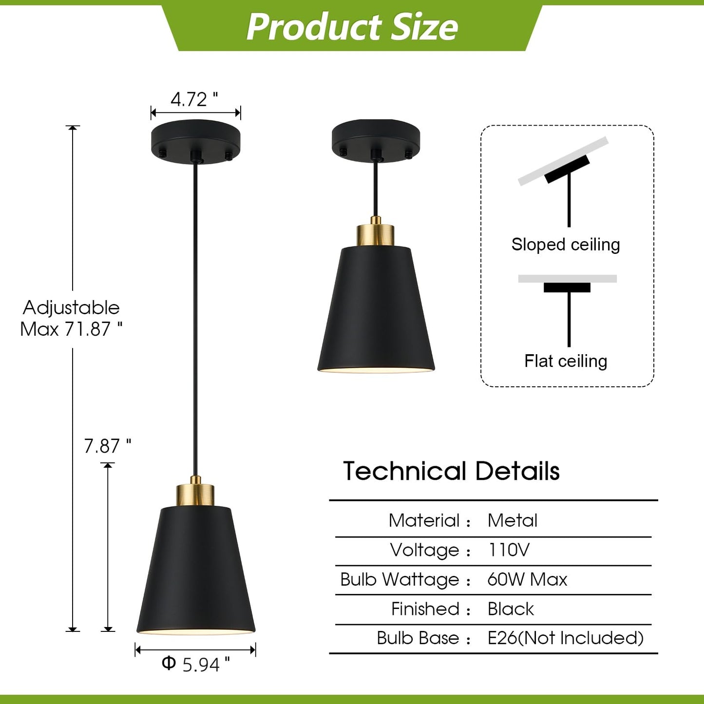 Lamknvs 3-Pack Matte Black Pendant Lights Metal Cone Kitchen Island Pendant Lighting With Gold Modern Hollow Shade Hanging Light Fixture For Dining Room Bar Hallway 63 Adjustable Cord