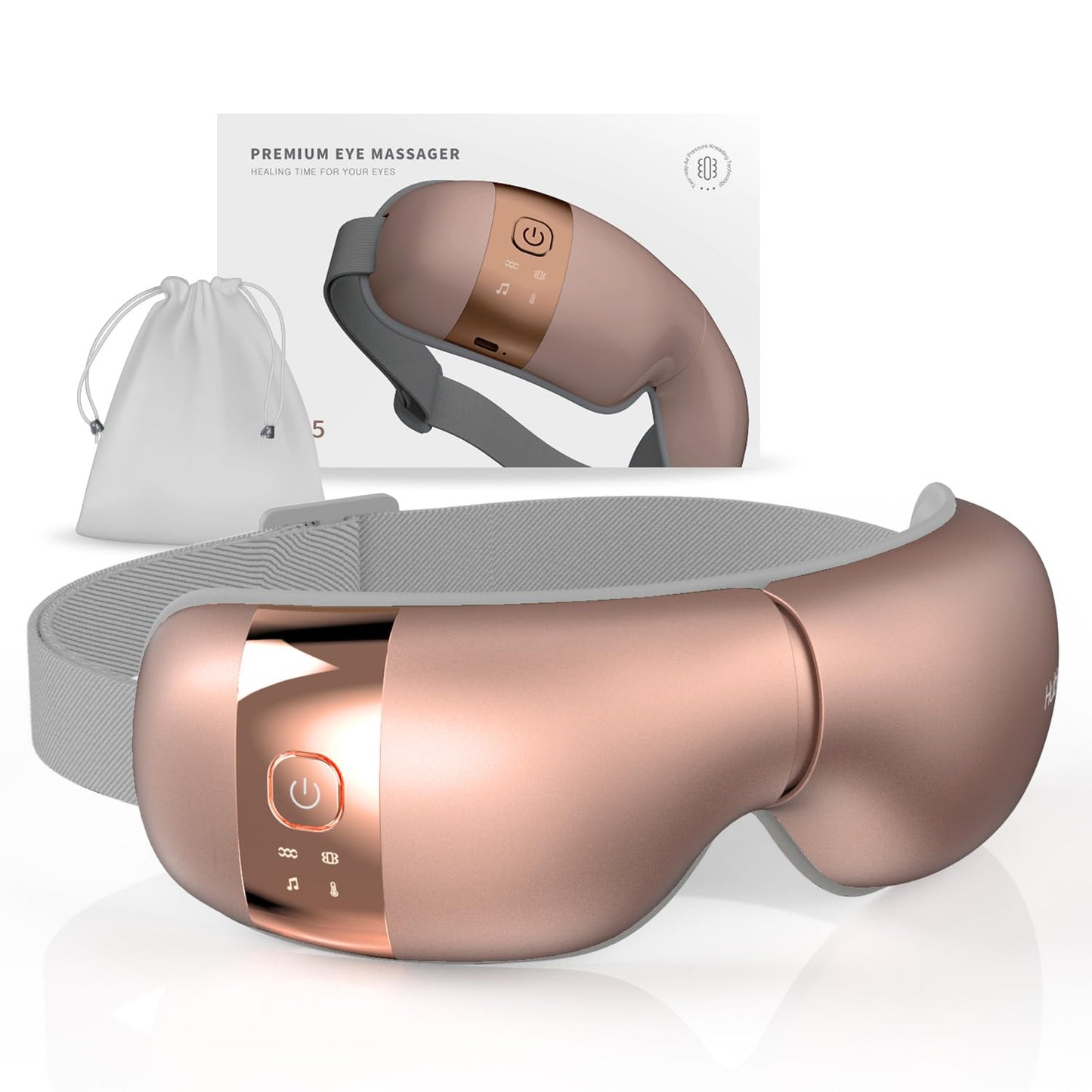 HubiCare Eye Massager with Heat, Vibration, and Music Helps Relieve Strain, Dark Circles, Dryness, and for Migraine Relief Relaxation and Better Sleep Valentines Day Gifts for Women/Men (Rose Gold)