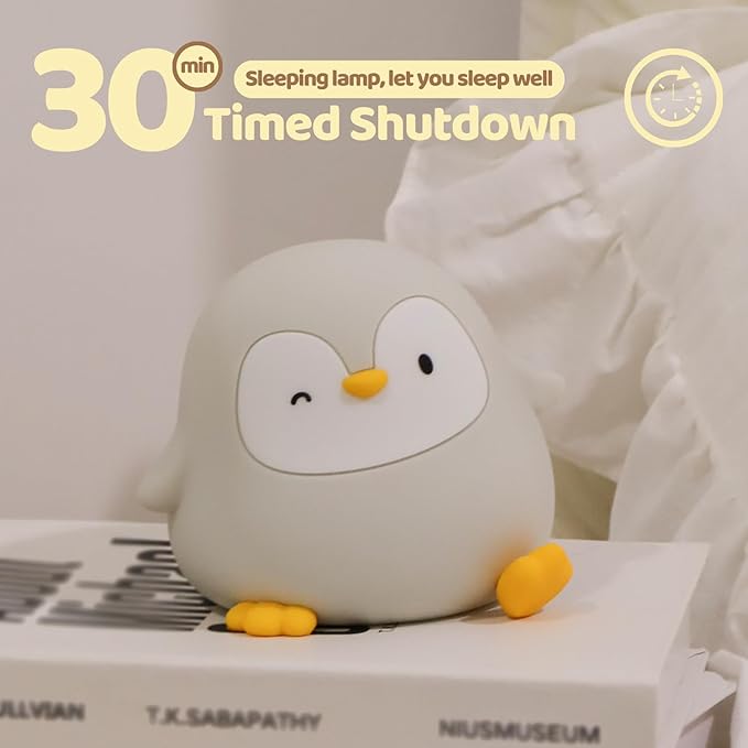 Penguin Silicone Night Light for Kids - Squishy LED Lamp with Soft Touch, USB Rechargeable & Long Battery - Cute Winter Animal Decor for Nursery & Gifts