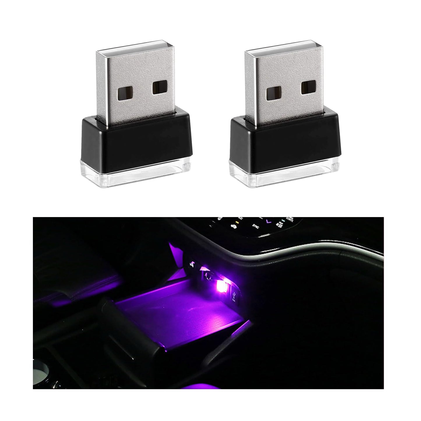 Sylvil 2 Pcs Usb Led Car Interior Atmosphere Lamp  Portable Mini Led Night Light  Plug-In Usb Interface Trunk Ambient Lighting Kit  Universal Interior Car Accessories (Purple)