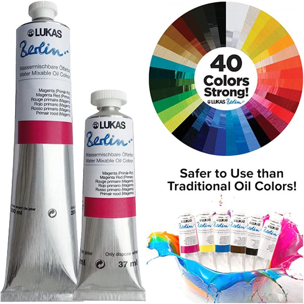 Lukas Water Mixable Oil Paint - Eco-Friendly, 37ml Blues Set of 6, Solvent-Free Artist Oil Paint with Lightfast Pigments and Beeswax for Smooth Consistency, Water Soluble, Quick-Drying