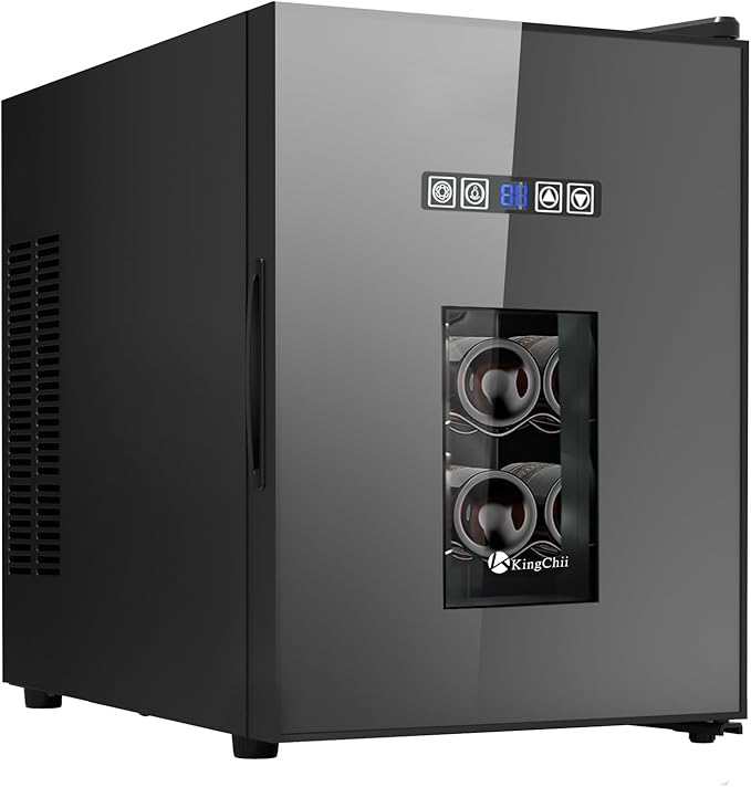 KingChii 16 Bottle Wine Cooler, Freestanding Wine Fridge with Glass Door, Adjustable Shelves & Digital Temperature Display Wine Refrigerator for Red, White, Champagne - Perfect for Home, Kitchen, Bar